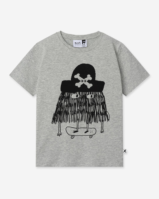Pirate Skater Tee in grey marle, boys t shirt by Minti, flat lay