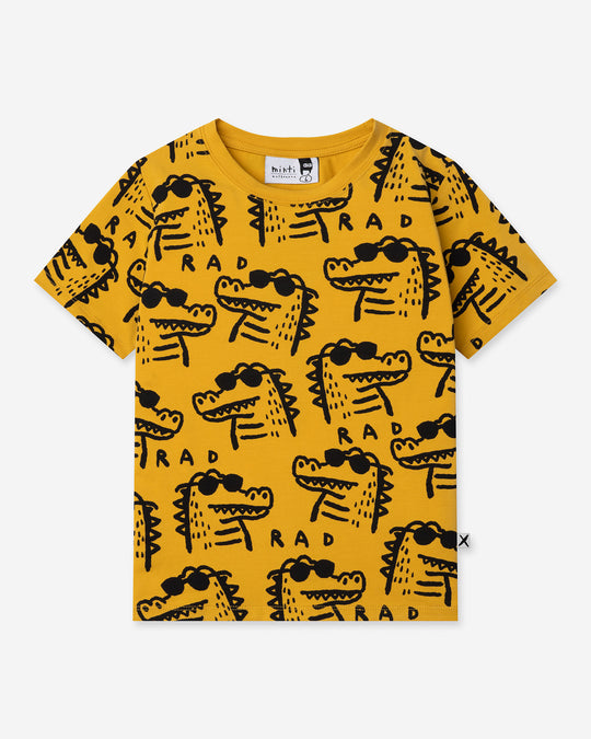 Rad Croc Tee in mustard, boys t shirt by Minti, flat lay
