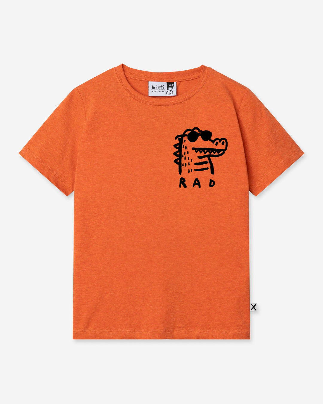 Rad Croc Tee in orange marle, boys t shirt by Minti, flat lay