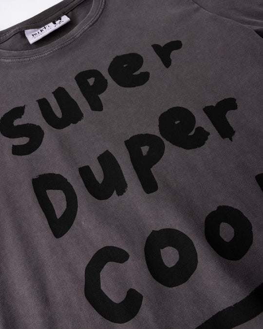 Close up of the Super Duper Cool Tee print in black wash
