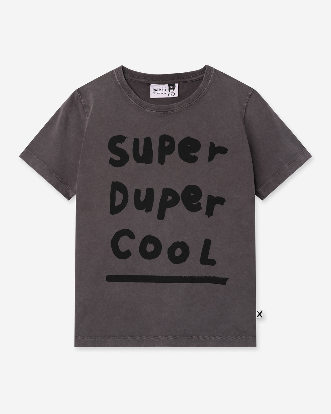 Super Duper Cool Tee in black wash, boys t shirt by Minti, flat lay