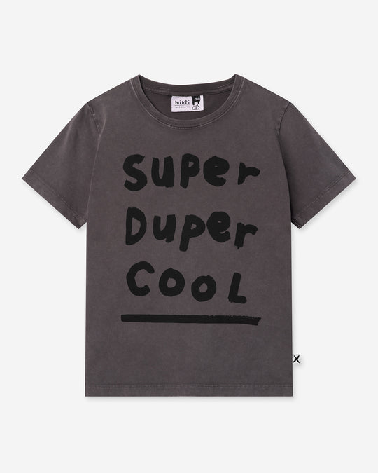 Super Duper Cool Tee in black wash, boys t shirt by Minti, flat lay