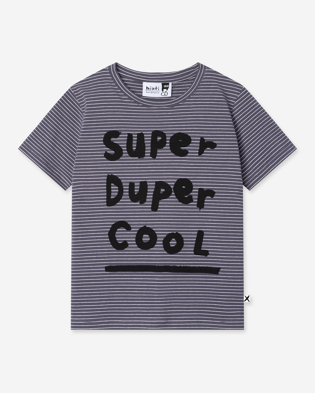 Super Duper Cool Tee in storm stripe, boys t shirt by Minti, flat lay