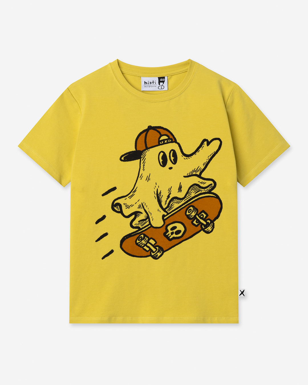 Skate Ghost Tee in zest, boys t shirt by Minti, flat lay