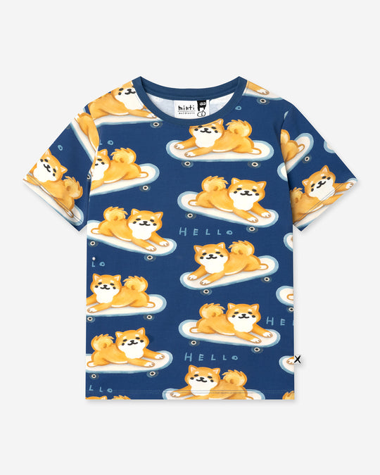 Skate Puppy Tee in midnight, boys t shirt by Minti, flat lay