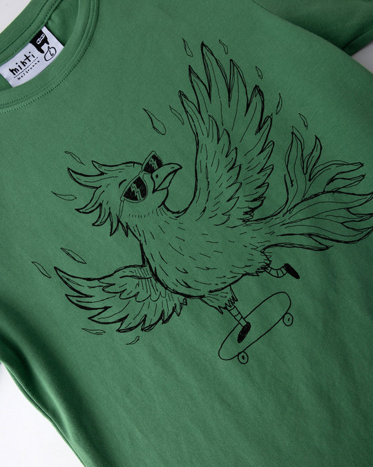 Close up of the Skate Phoenix Tee print in turf