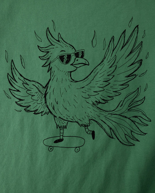 Close up of the Skate Phoenix Tee print in turf