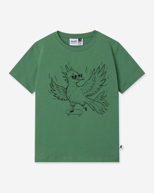 Skate Phoenix Tee in turf, boys t shirt by Minti, flat lay