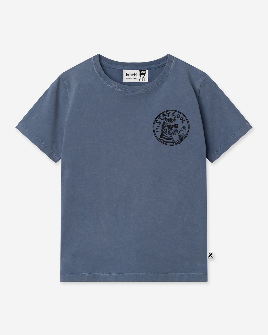 Stay Cool Tee in blue wash, boys t shirt by Minti, flat lay