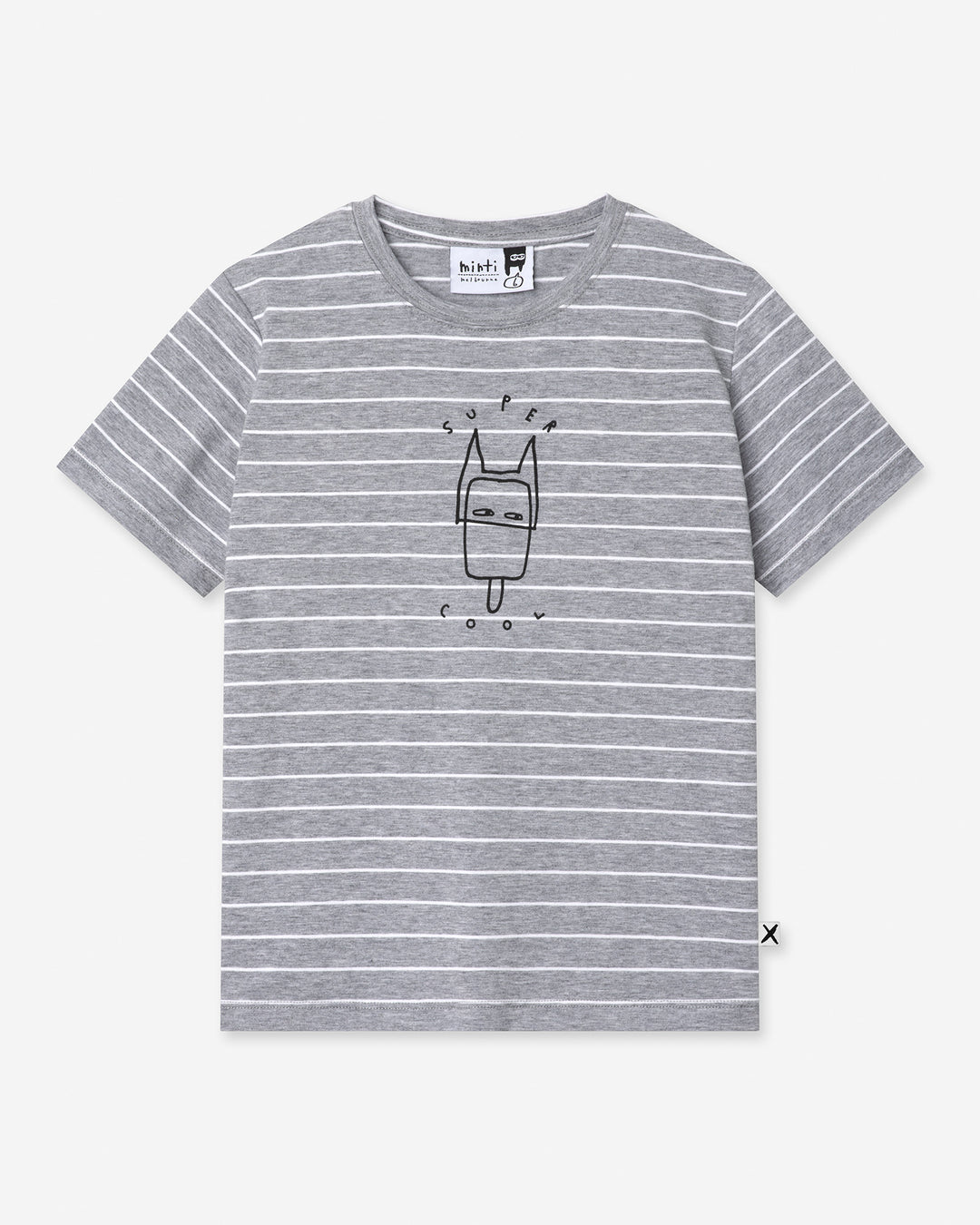 Super Cool Tee in grey stripe, boys t shirt by Minti, flat lay