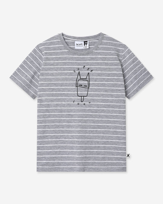Super Cool Tee in grey stripe, boys t shirt by Minti, flat lay