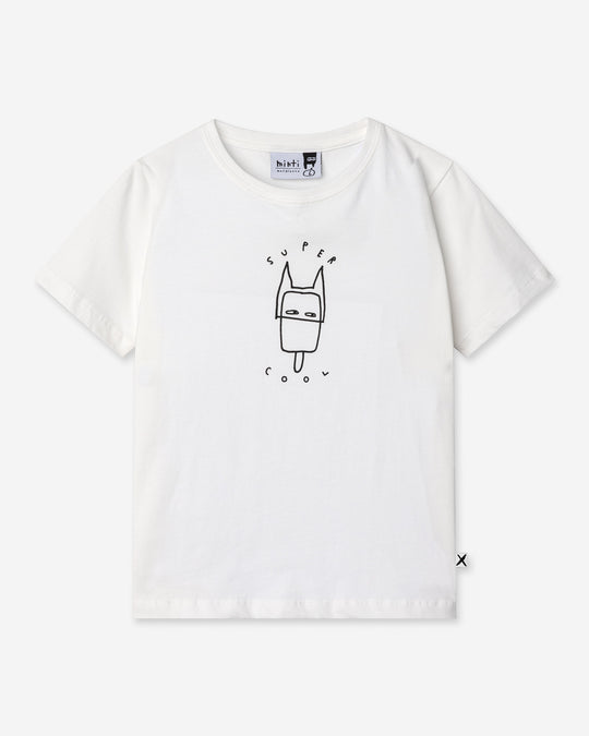 Super Cool Tee in off white, boys t shirt by Minti, flat lay