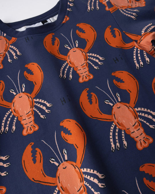 Close up of the Vacay Crayfish Tee print in midnight