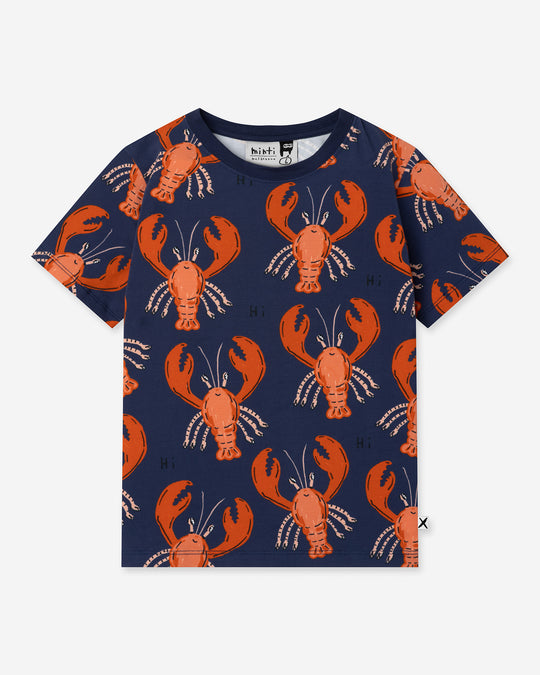 Vacay Crayfish Tee in midnight, boys t shirt by Minti, flat lay