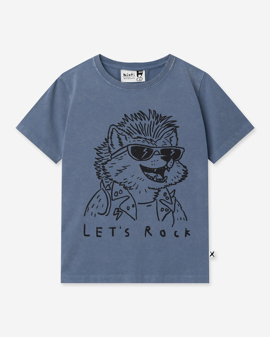 Werewolf Rockstar Tee in blue wash, boys t shirt by Minti, flat lay