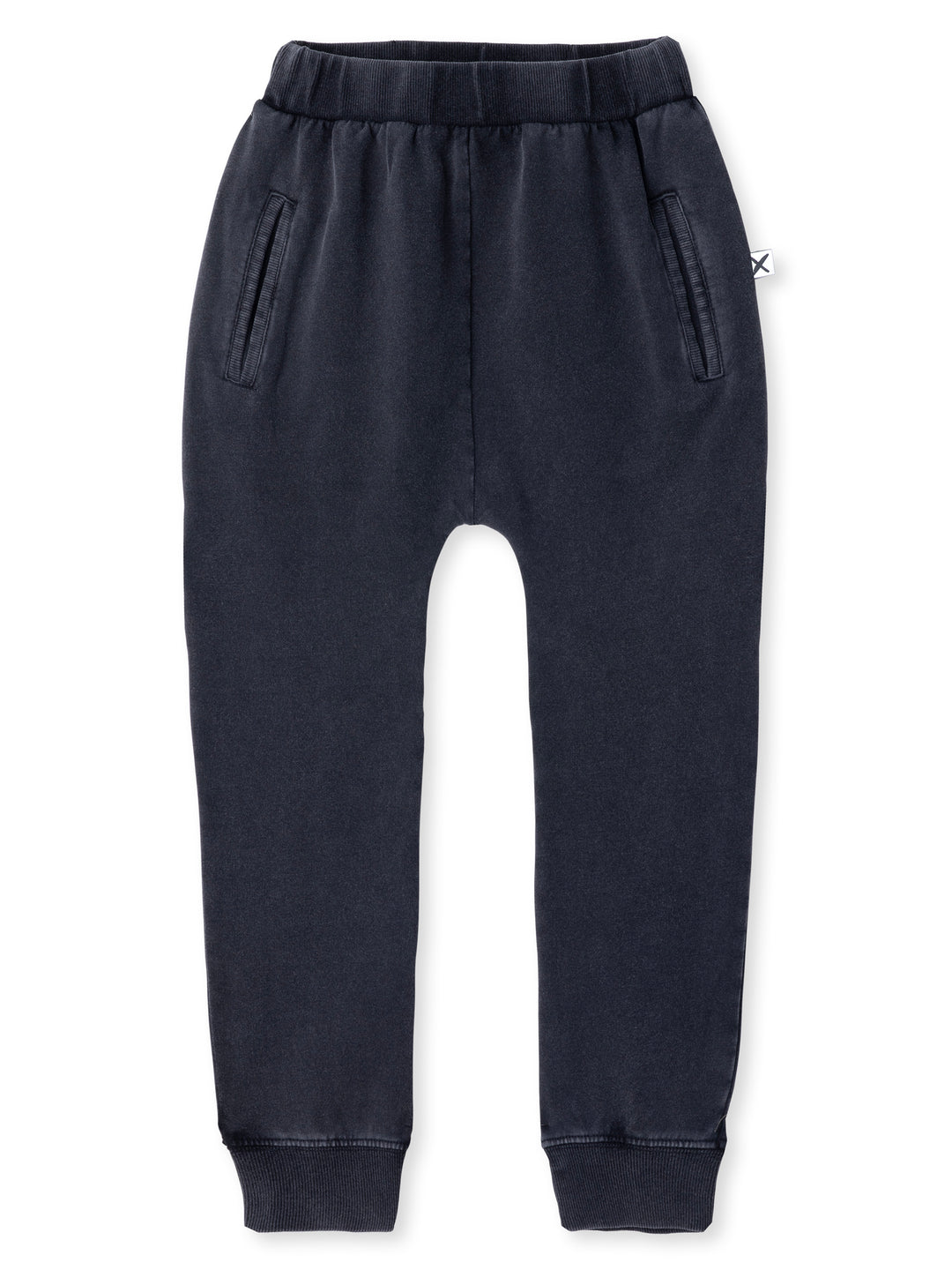 Minti kids clothing. Super popular Bronx style trackies with drop crotch, elastic waist and side pockets. Small Minti embroidery on the back. 260 Gram // 95% Cotton // 5% Elastane.