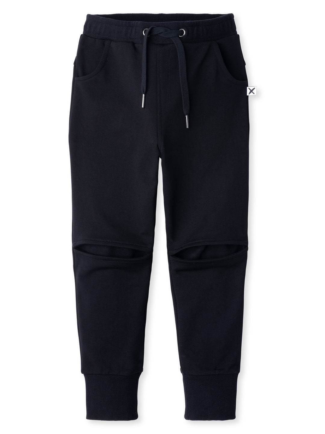 Minti kids clothing. Minti signature super soft Hidden Knee Trackies. Small Minti embroidery on the back. 260 Gram // 95% Cotton // 5% Elastane.
