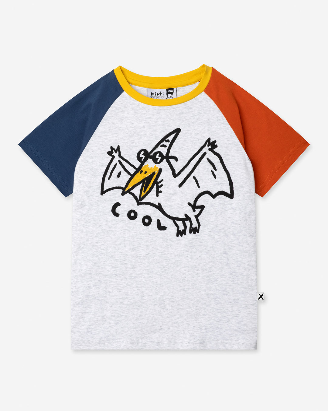 Cool Pterodactyl Tee in white marle and multi, boys t shirt by Minti, flat lay