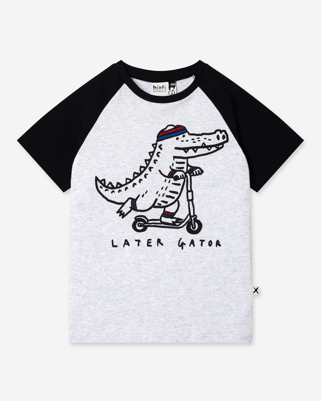 Later Gator Tee in white marle and black, boys t shirt by Minti, flat lay