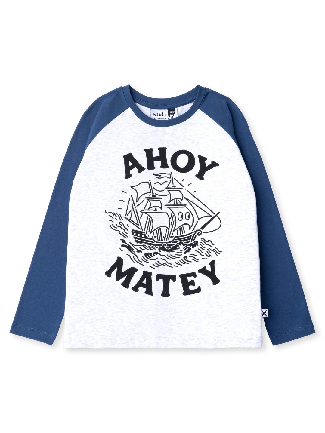 Minti kids clothing. Luxe raglan tee with contrast sleeves and neck. 190 Gram // 95% Cotton // 5% Elastane.
