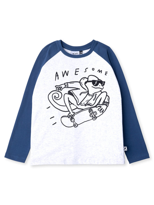 Minti kids clothing. Luxe raglan tee with contrast sleeves and neck. 190 Gram // 95% Cotton // 5% Elastane.