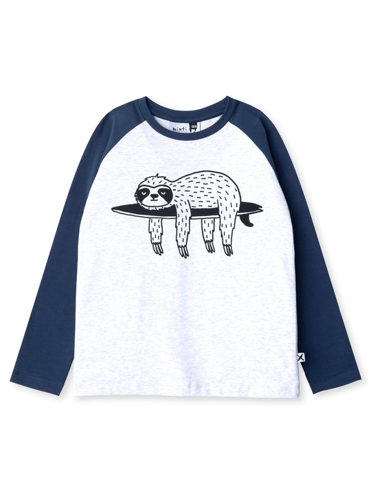 Minti kids clothing. Luxe raglan tee with contrast sleeves and neck. 190 Gram // 95% Cotton // 5% Elastane.