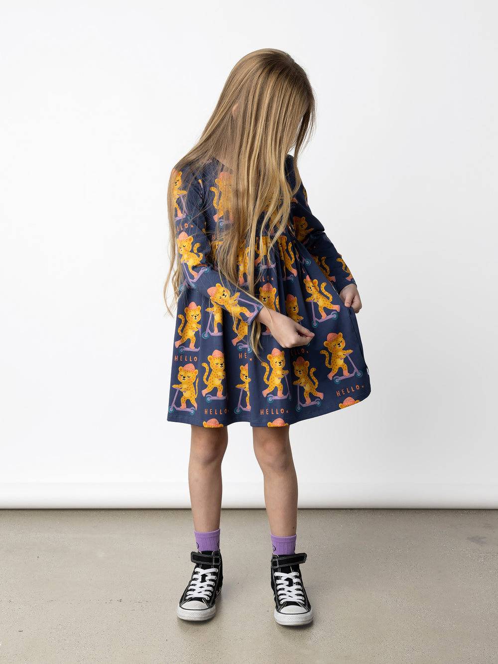 Minti kids clothing. Comfy tshirting weight dress with ruched empire seam. 190 Gram // 95% Cotton // 5% Elastane.