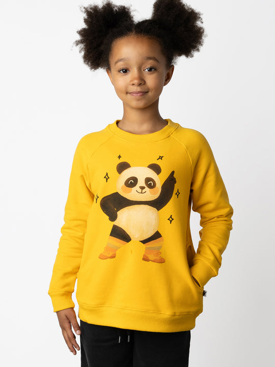 Minti kids clothing. Super comfy crew with rounded side pockets. 330 Gram // Brushed Inside // 95% Cotton // 5% Elastane.