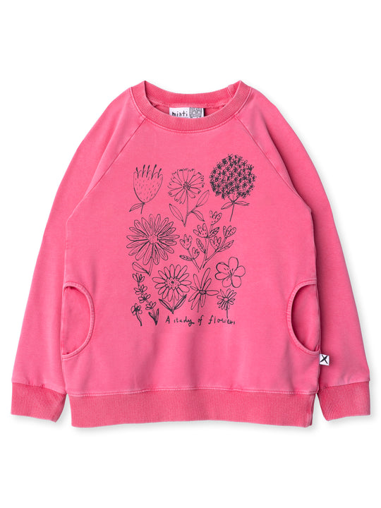 Minti kids clothing. Super comfy crew with rounded side pockets. 260 Gram // 95% Cotton // 5% Elastane.