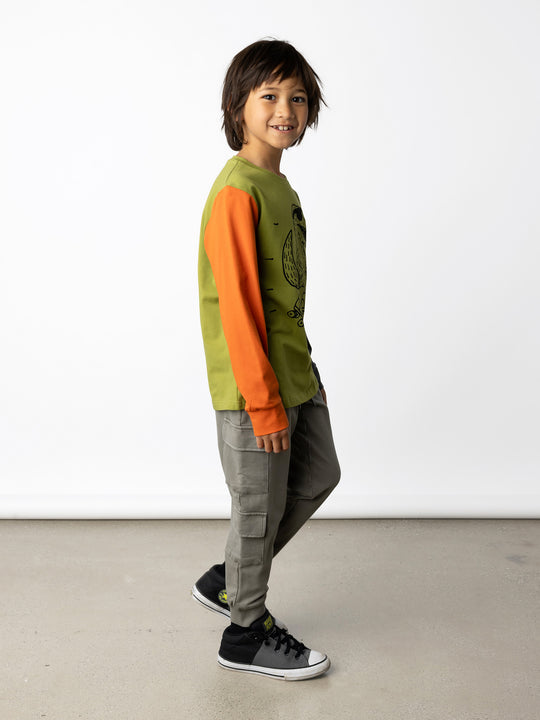 Minti kids clothing. Super luxe tee with self cuffs. 190 Gram // 95% Cotton // 5% Elastane.