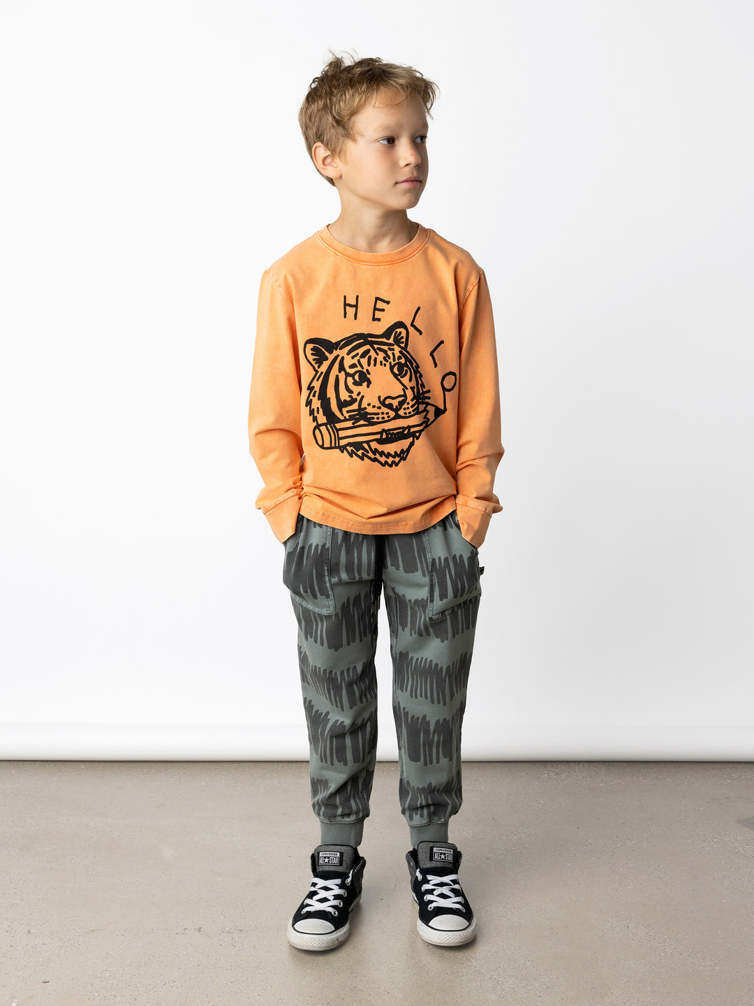 Minti kids clothing. Super luxe tee with self cuffs. 190 Gram // 95% Cotton // 5% Elastane.