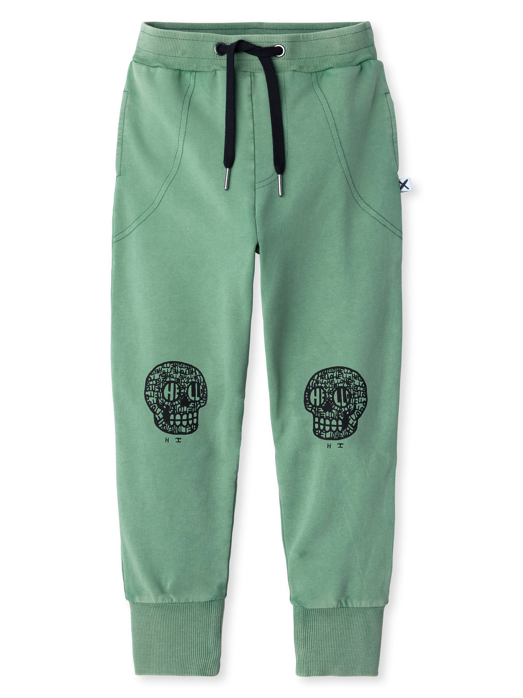Minti kids clothing. Straight leg trackies with stitched detail pockets, elasticated waistband, shoelace ties and back pocket. 260 Gram // 95% Cotton // 5% Elastane.
