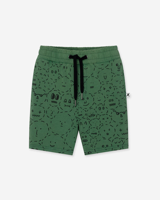 Different Faces Short in turf wash, boys shorts by Minti, flat lay