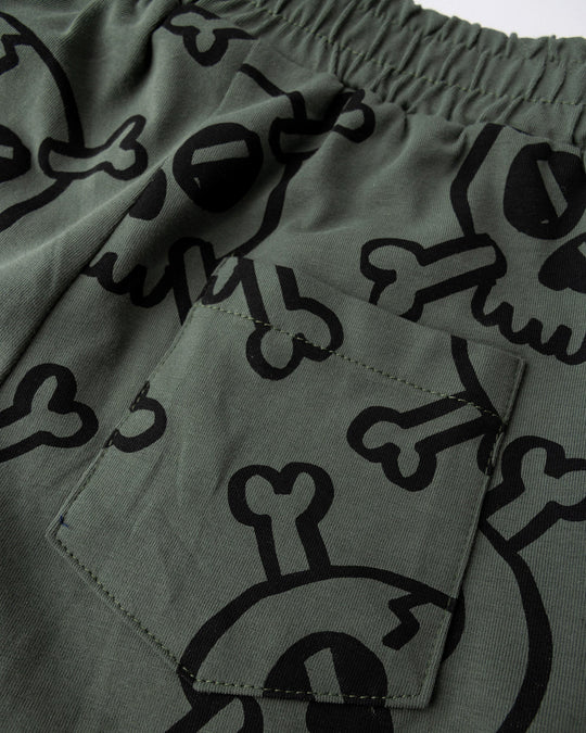 Close up detail of the Hello Skull Short in forest