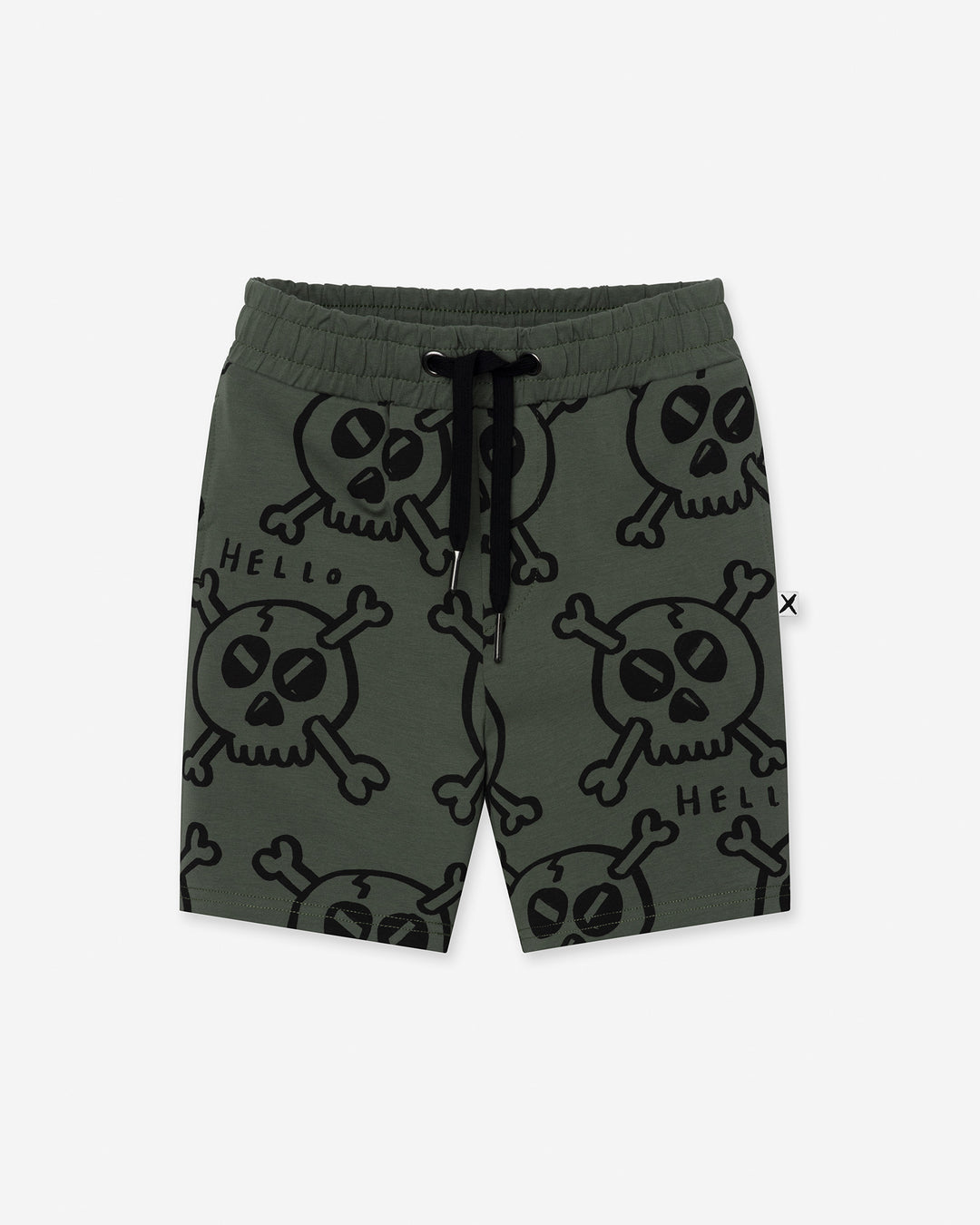 Hello Skull Short in forest, boys shorts by Minti, flat lay