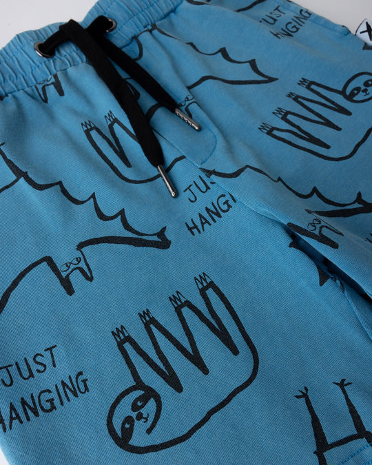Close up of the Just Hanging Short print in sky wash