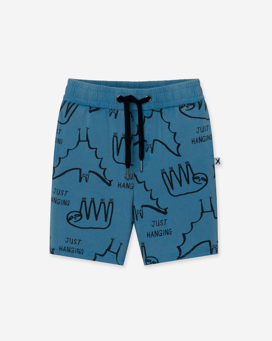 Just Hanging Short in sky wash, boys shorts by Minti, flat lay