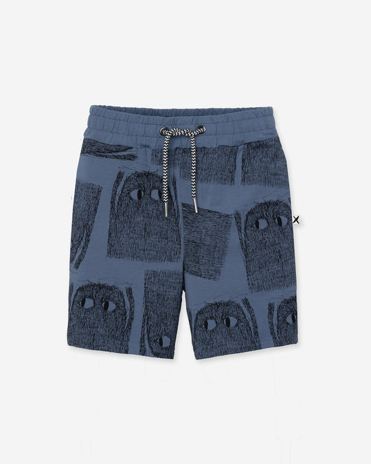 Messy Monster Short in storm, boys shorts by Minti, flat lay