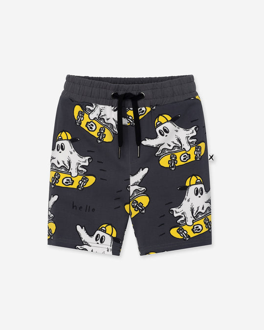 Skate Ghost Short in dark grey, boys shorts by Minti, flat lay