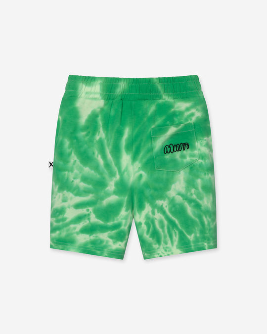 Splatter Short in green, boys shorts by Minti, flat lay