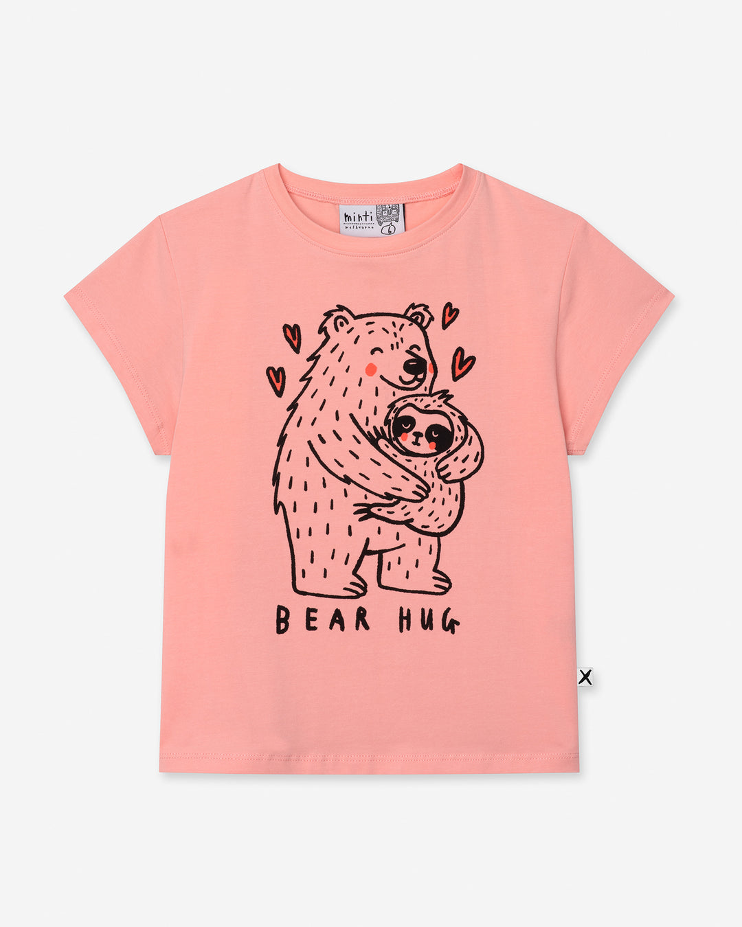 Bear Hug Tee in pink, girls t shirt by Minti, flat lay
