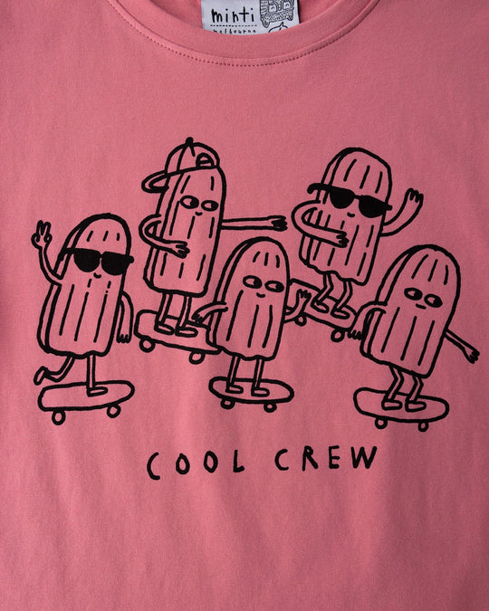 Close up of the Cool Crew Tee print in candy
