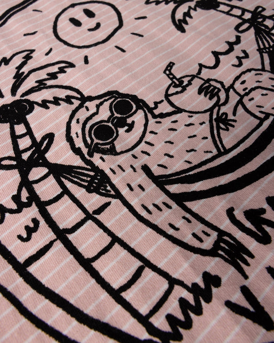 Close up of the Chill Sloth Tee print in ballet stripe