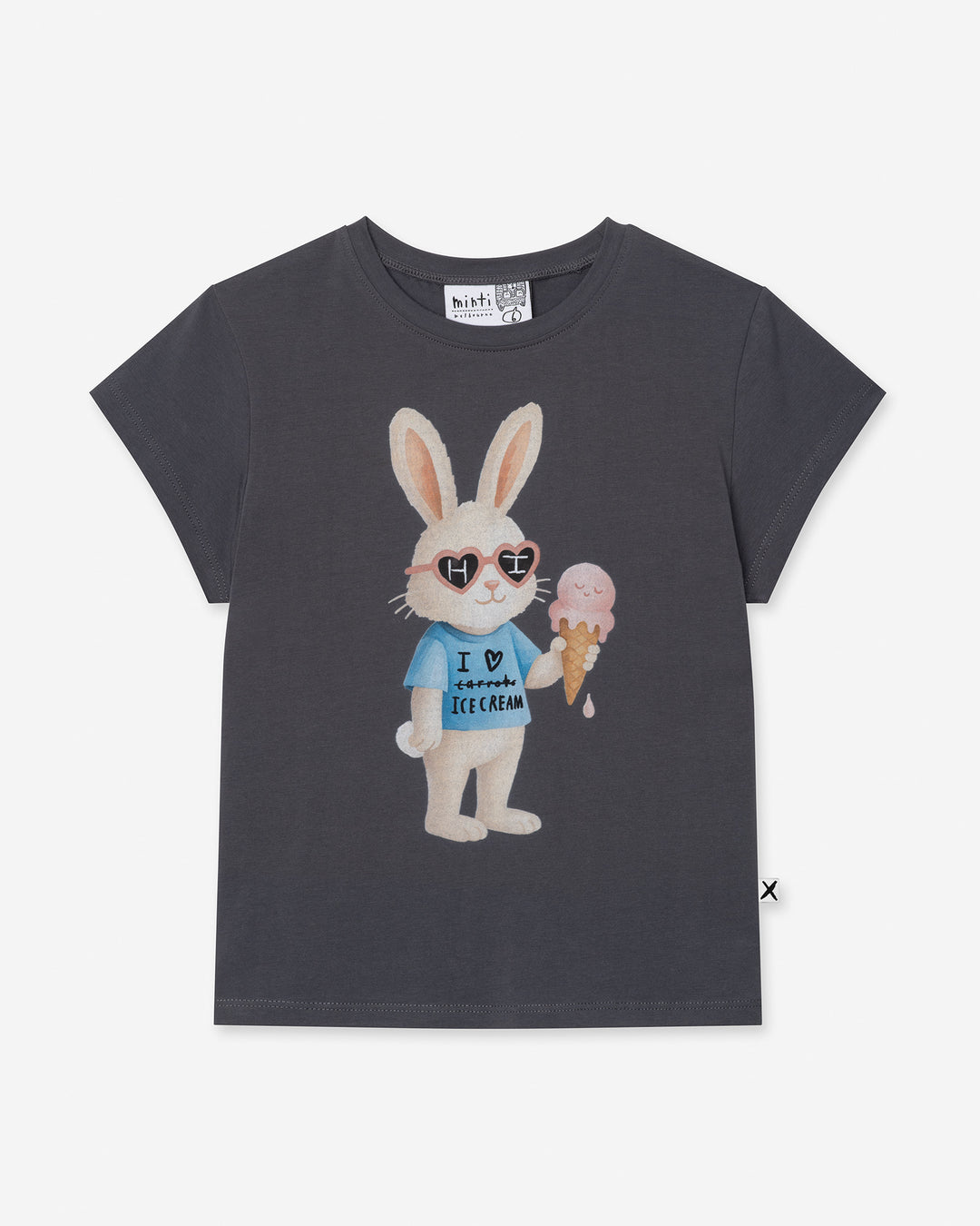 Icecream Bunny Tee in dark grey, girls t shirt by Minti, flat lay