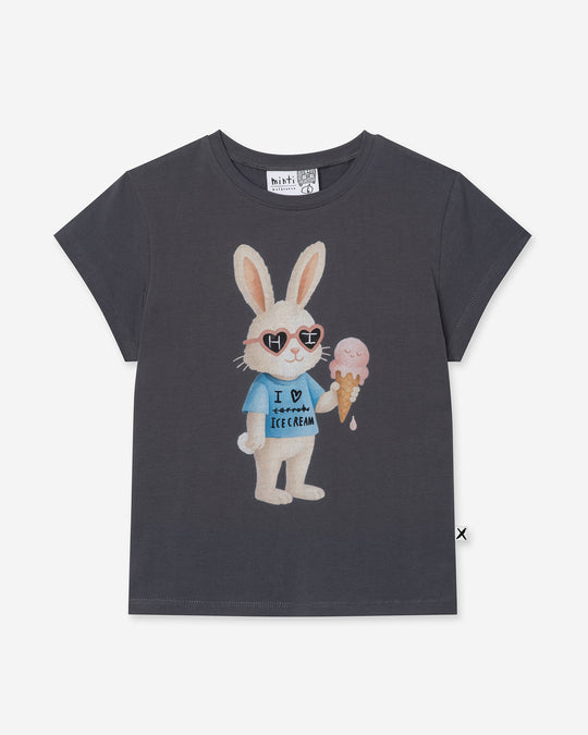 Icecream Bunny Tee in dark grey, girls t shirt by Minti, flat lay