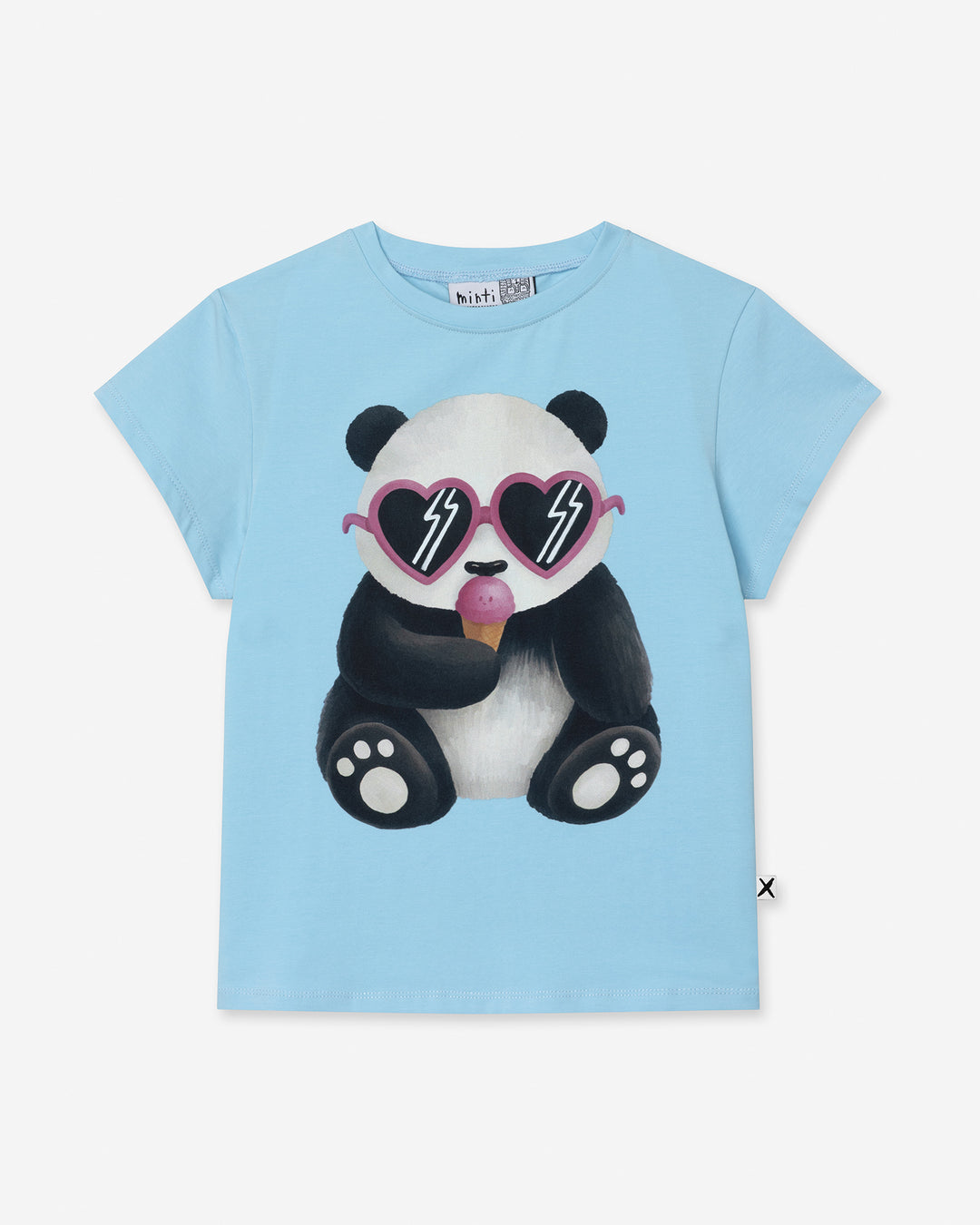 Icecream Panda Tee in light blue, girls t shirt by Minti, flat lay