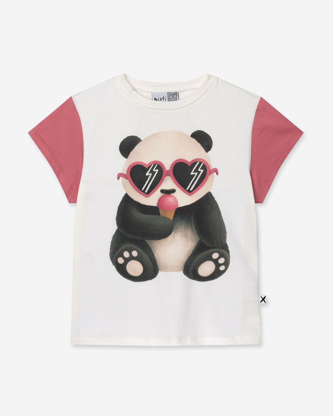 Icecream Panda Tee in white and candy, girls t shirt by Minti, flat lay