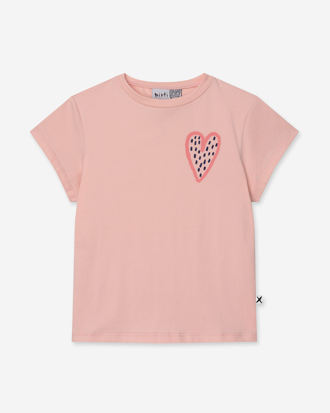 Speckle Heart Tee in pink, girls t shirt by Minti, flat lay