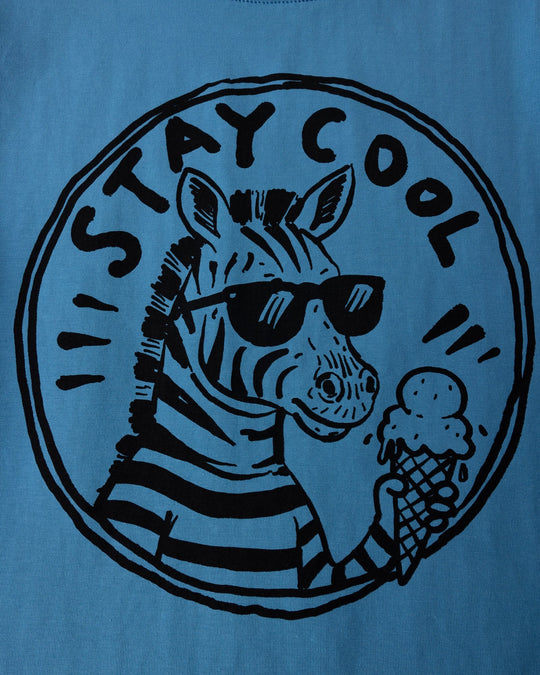 Close up of the Stay Cool Tee print in multi