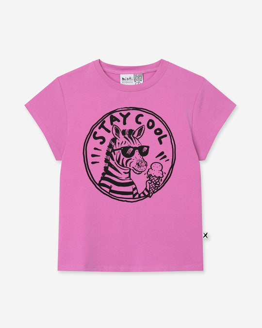 Stay Cool Tee in violet, girls t shirt by Minti, flat lay